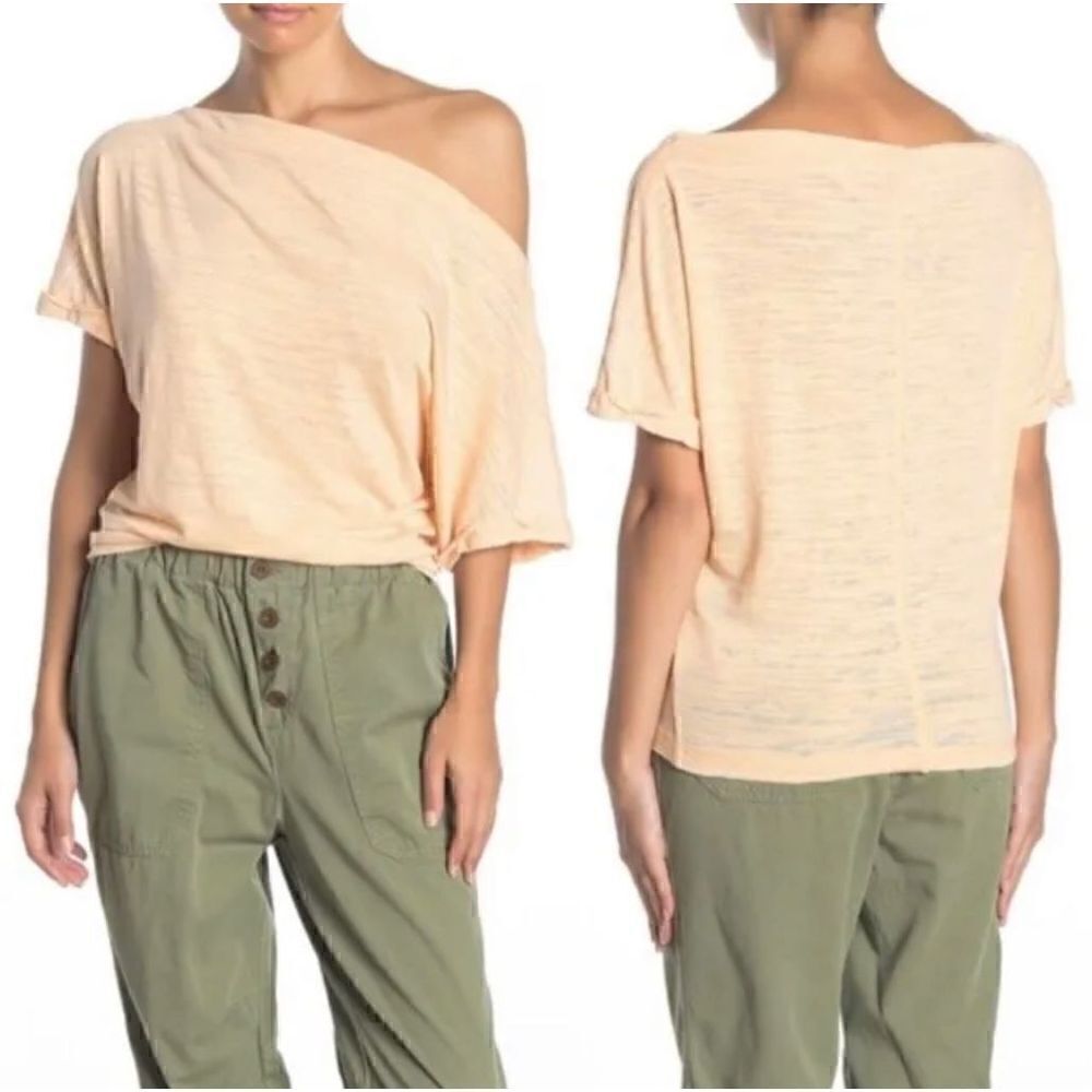 Free People | We the Free Astrid Tee Apricot Off the Shoulder Top Sz L Large